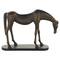 11.5" Bronze & Brushed Gold Polystone Horse Sculpture with Black Oval Base